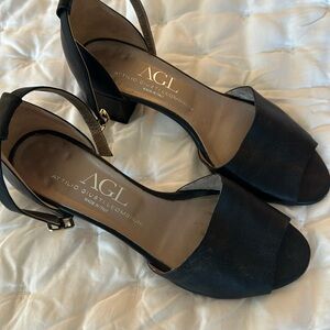 AGL Black leather open toe dress shoe/sandal